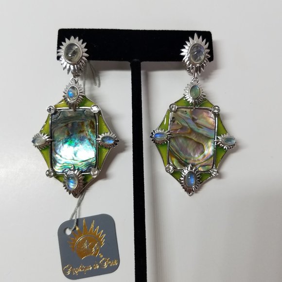 New Angelique de Paris Green Earrings with natural Stones and Mother of Pearl - Picture 5 of 12